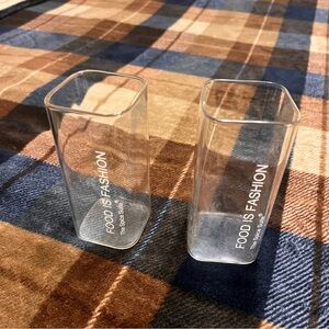 Food is Fashion Clear Squared looking Glass set of 2